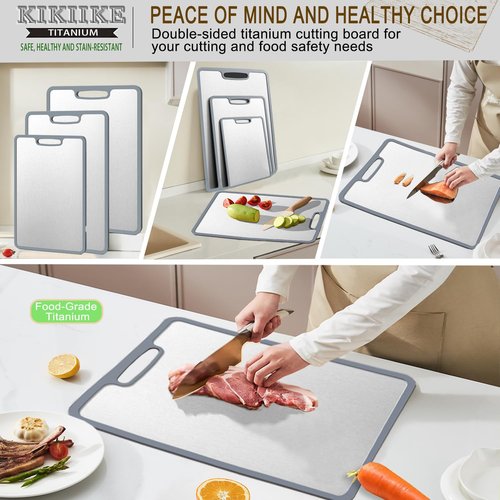 Titanium Cutting Board Set of 3, Double-sided non-slip edging Pure Titanium Chopping Board for Kitchen - Safety and slip resistance Hand Guard Durable and easy to clean (3-Piece S/M/L)