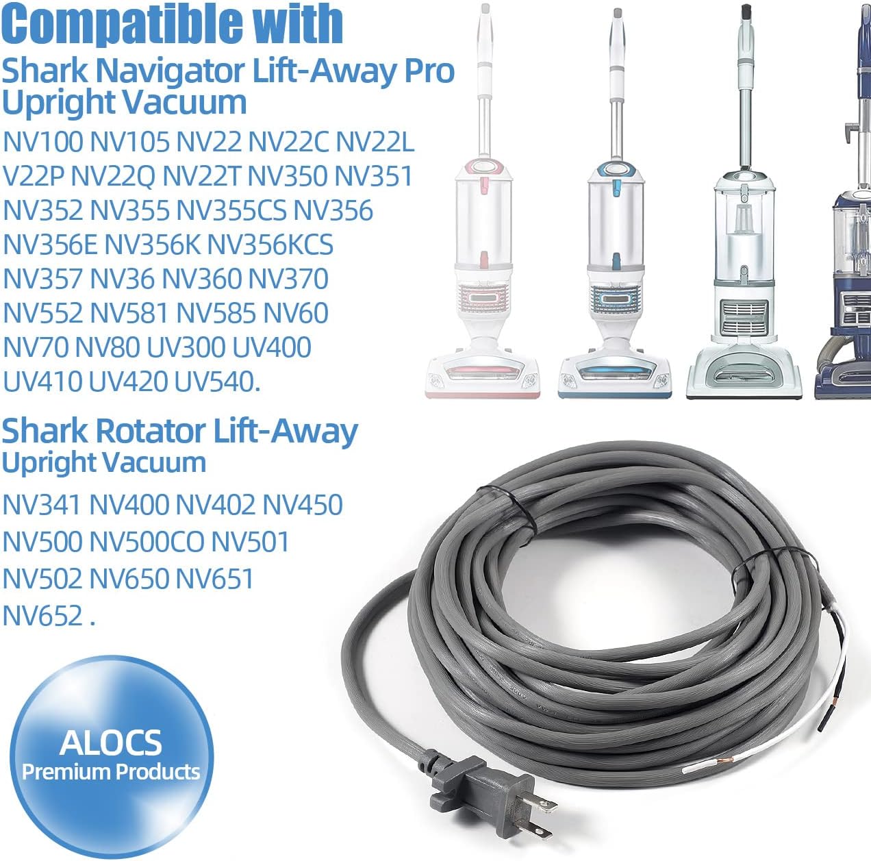 Shark 36ft Power Cord - Compatible with Navigator & Rotator Lift-Away Vacuums | Durable & Reliable