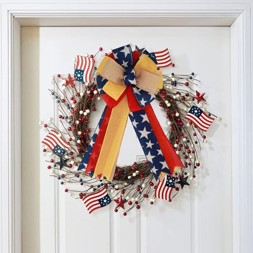 Meseey Patriotic Bow Set - Large Red & Blue Ribbon Bows for 4th of July Wreath Decoration