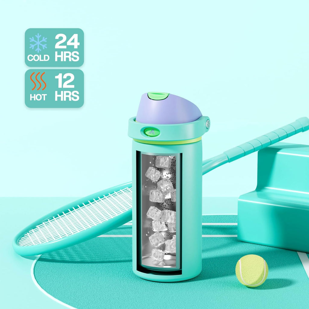 POWCAN Insulated Water Bottle - 18 oz Stainless Steel, 2-in-1 Spout & Straw, Leakproof, Fits Car Cup Holder - Sea Princess
