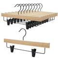Nature Smile Deluxe Wooden Pants Hangers,Solid Rubber Wood Jeans Skirt Hanger with Black Adjustable Clips and Rotatable Hook Pack of 10(Natural Varnished)