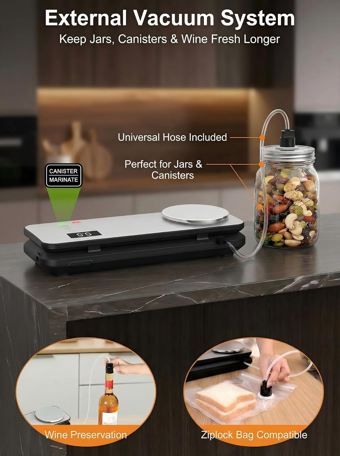 Skiennix Vacuum Sealer - 90kPA Powerful Food Saver with Digital Kitchen Scale & 12-in-1 Modes | Includes 10 Bags & 1 Roll