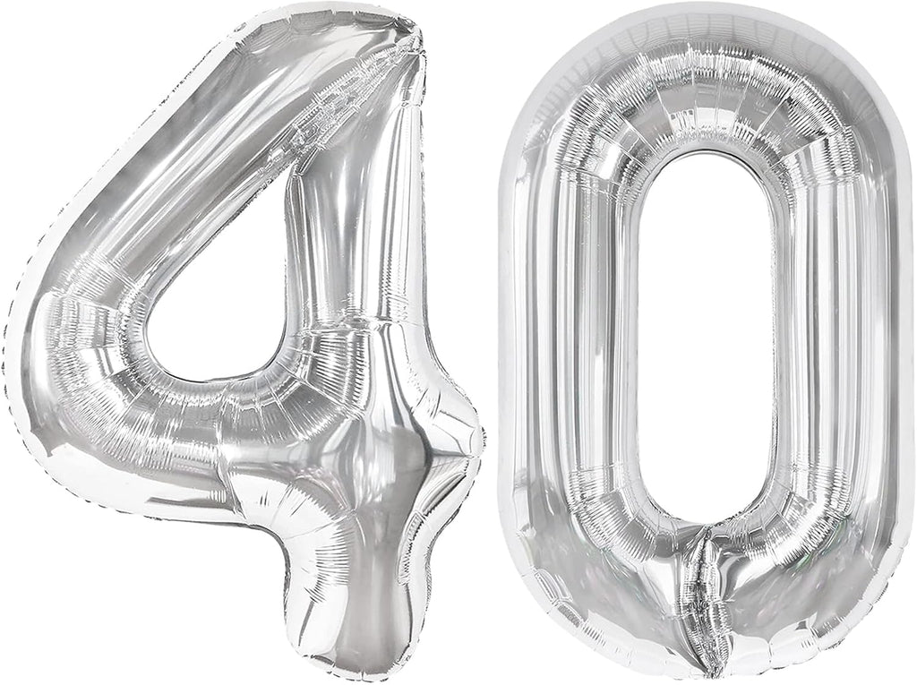 Silver Number 40 Balloon - 40 Inch Giant Foil Decoration for 40th Birthday Party Supplies