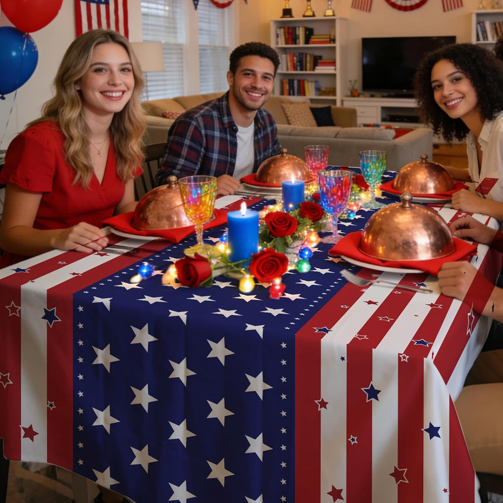 Skiennix 6 Pack Disposable Plastic Tablecloths - Patriotic American Flag Design, 54" x 108" for Memorial Day Celebrations