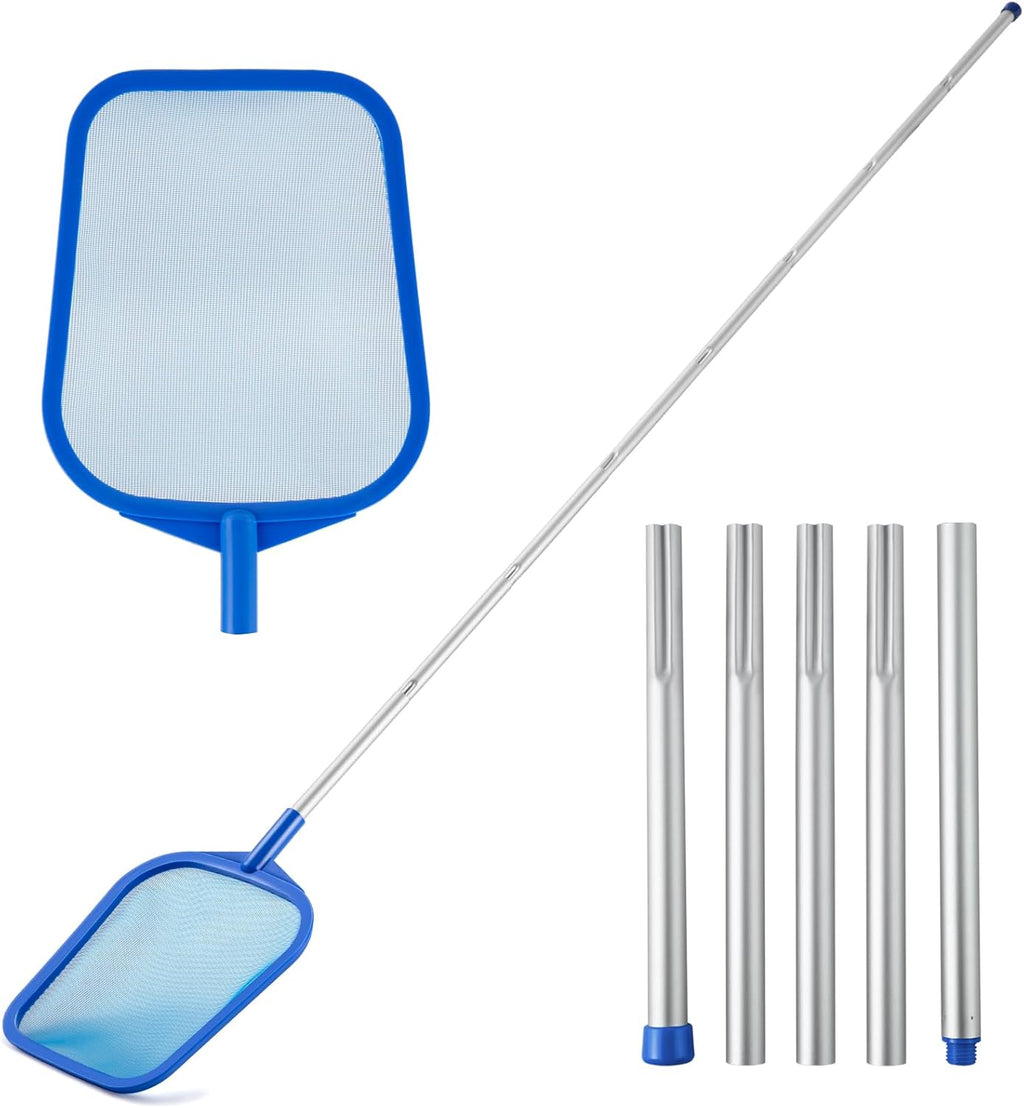 Skiennix Pool Skimmer - Adjustable Telescopic Aluminum Pole (23''-60'') with Ultra-Fine Mesh Net