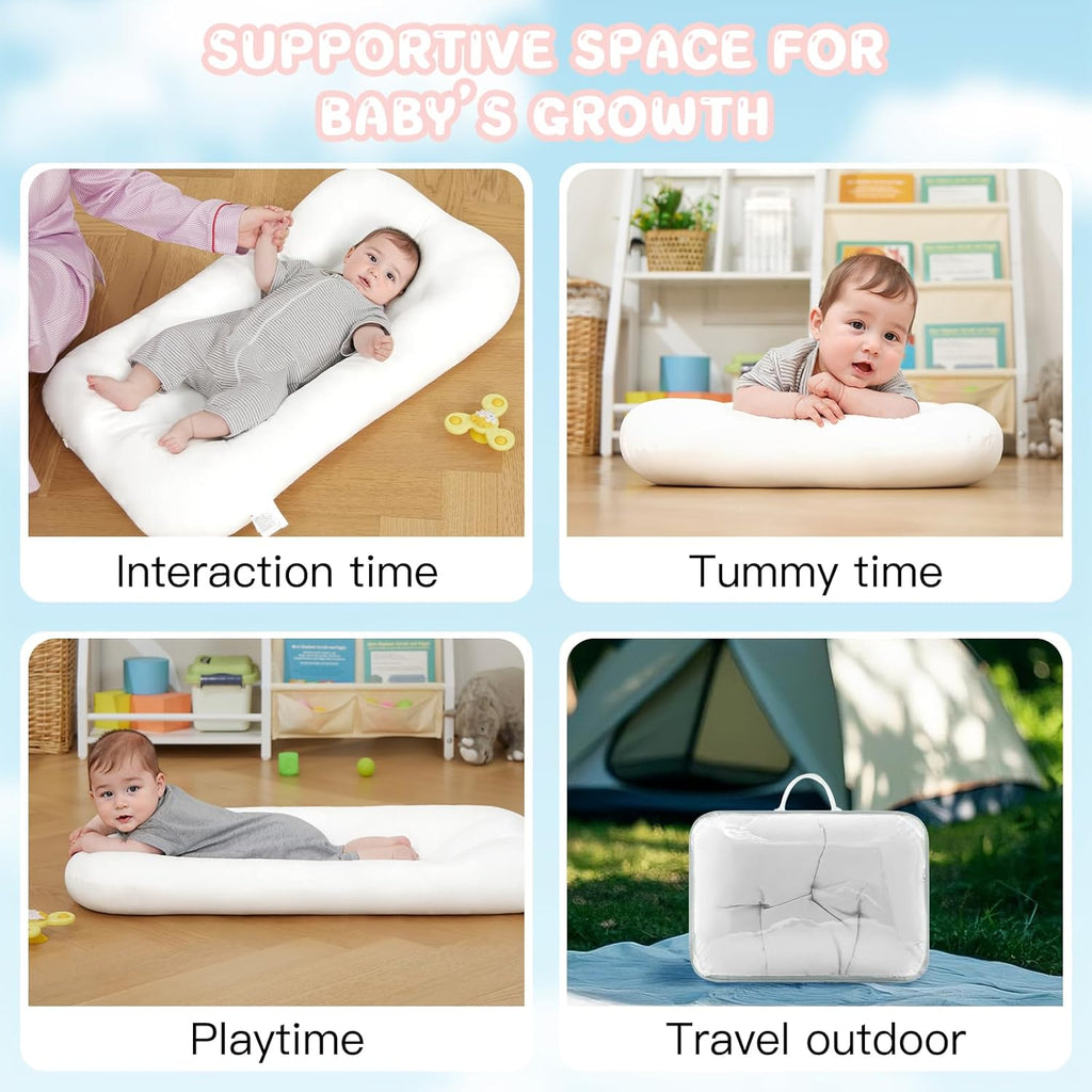 Baby Lounger - Bionic Design for Newborns | Soft Organic Cotton, Breathable for Infants 0-18 Months (White)