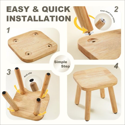 Frogprin Solid Wooden Step Stool for Kids Adults, Short Chair Toddlers Plant Stool, Kids Stool Perfect Matched Sensory Table, Multi-Purpose Sitting for Kitchen Playroom Bathroom Bedroom (2 Pack)
