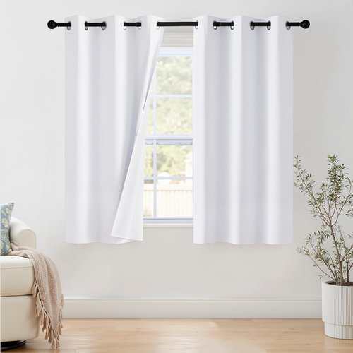 NICETOWN 100% Blackout Window Curtain Panels - Thermal Insulated Drapes, 63" Length, Set of 2, Snow White