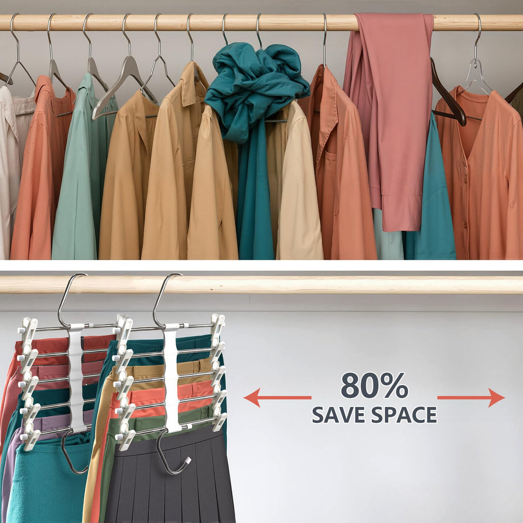 Zylkorb Skirt Hangers, Pants Hangers with Clips Space - 2 Pack - Space Saving Metal Closet Organizer for Shorts, Skirts, and Pants - Closet Organizer and Storage for Pants Jeans Skirts Legging