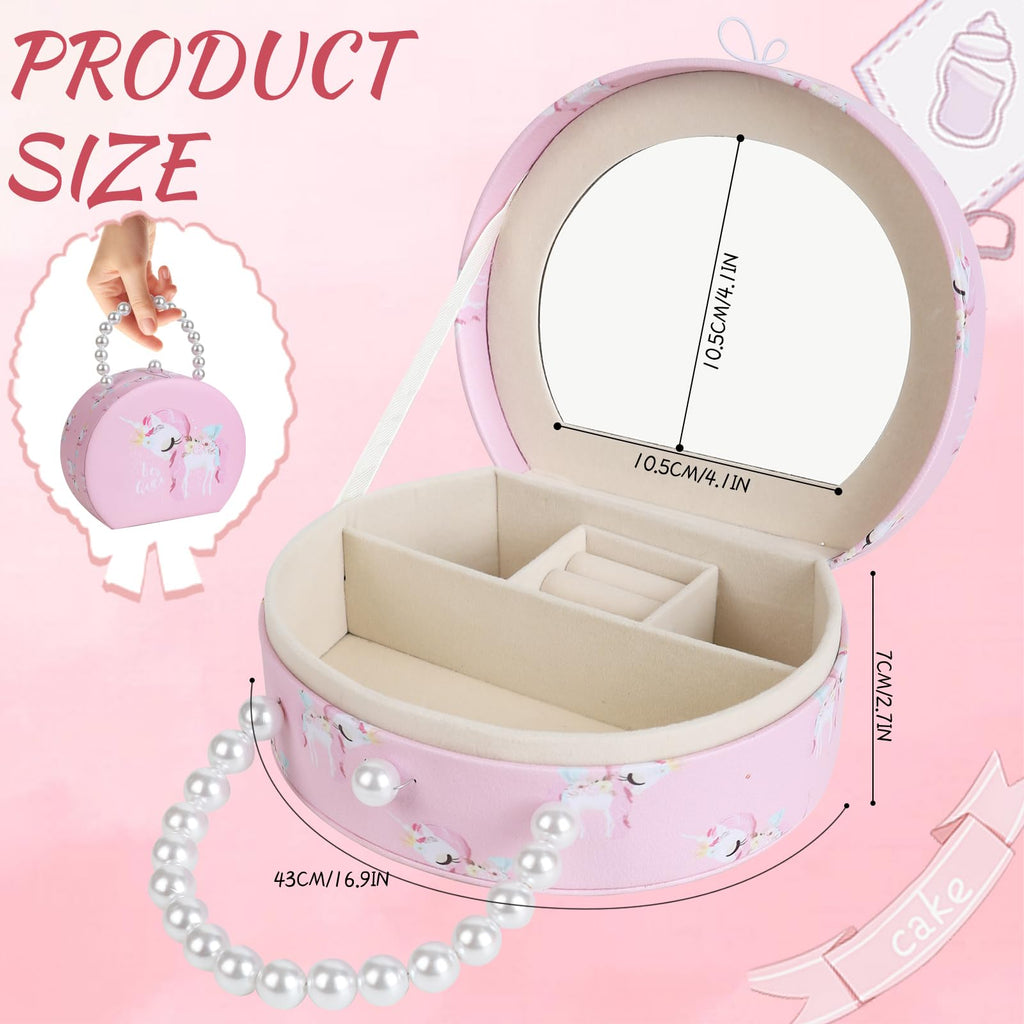 velachuan Princess Jewelry Box for Girls with Hair Accessories,Girls Hair Clips Bows Set, Fashion Hair Styling Kit with Mirror,Pink Sparkle Trinket Box Includes Hair Clips (Ribbon)