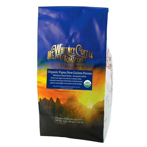 Mt. Whitney Organic Papua New Guinea, Medium Dark Roast, Low Acid Coffee (Ground 5Lb)