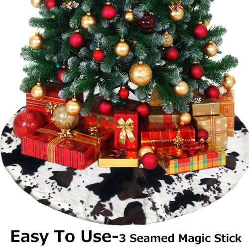 MandyQ Christmas Tree Skirt,30 Inches Cow Print Luxury Faux Fur Xmas Tree Mat for Christmas Holiday Decorations White and Black Cow/78