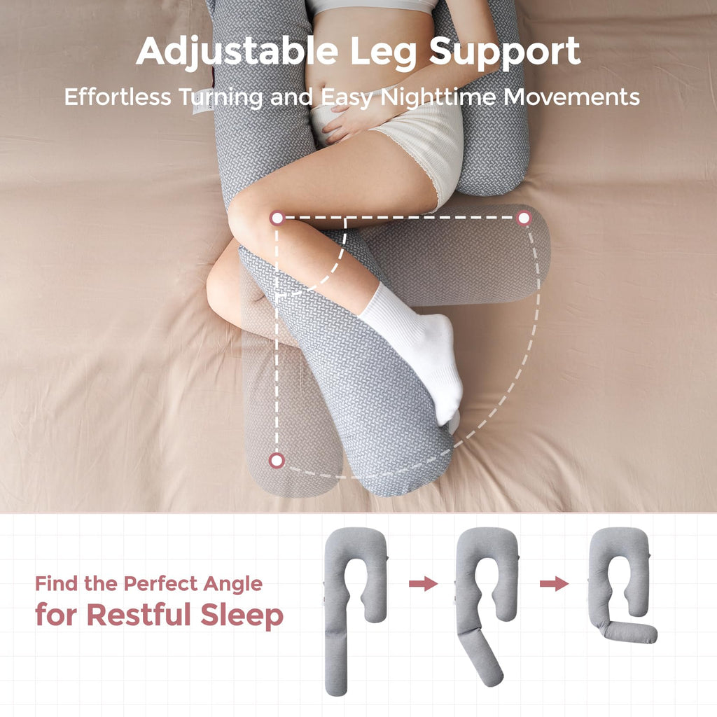 Momcozy Pregnancy Pillow for Sleeping, Dreamlign U Pro Body Pillow with Adjustable Leg Pillow - Support for Back, Hips, Belly, Legs for Pregnant Women, 50-72 Inch Maternity Pillow with Air Layer Cover