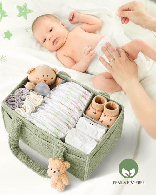 Baby Diaper Caddy Organizer by [Brand Name] - Portable Storage Basket for Diapers & Wipes - Perfect Gift for New Moms (Green)
