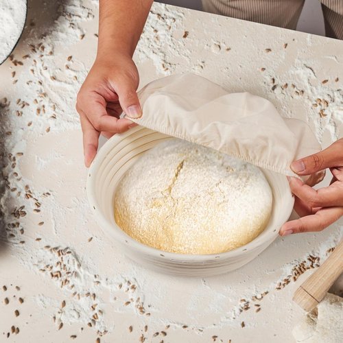 Dimpola Banneton Bread Proofing Basket Set - 9-Inch Round Rattan Baskets for Sourdough Baking