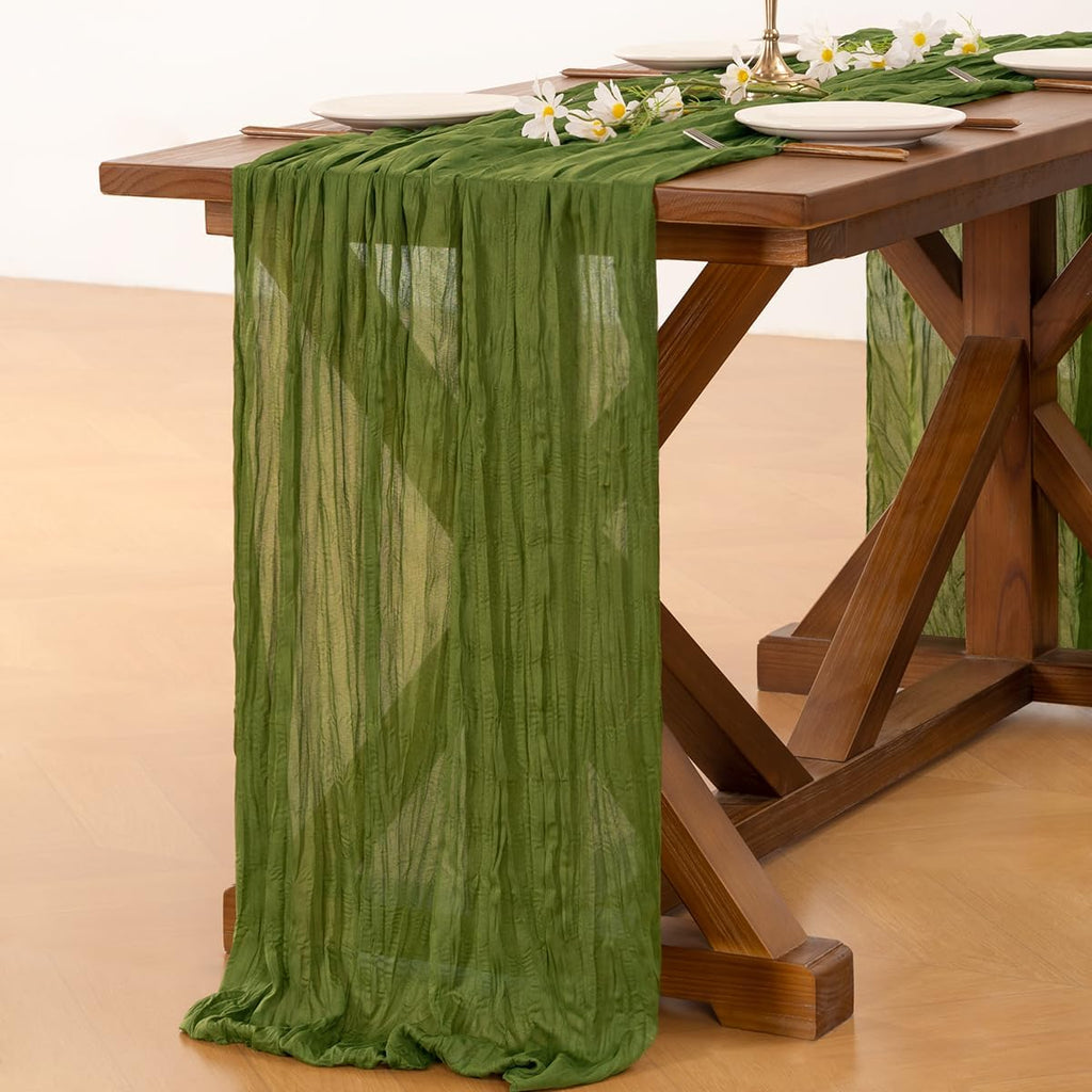 Socomi Cheesecloth Table Runner - 120 Inch Boho Rustic Green for Easter & Spring Decor | Perfect for Weddings, Parties, and Home Decor