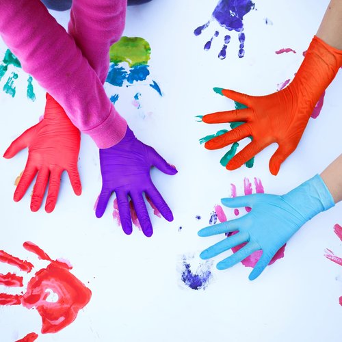 Cuffbow 50 Pairs Kids Gloves Disposable Ages 5-12 Kids Cleaning Latex Gloves for Crafting Painting Gardening Cooking (Multicolored)