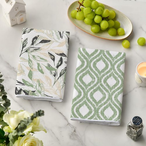 Artoid Mode Green Floral Leaves Boho Kitchen Towels Dish Towels, 18x26 Inch Seasonal Spring Summer Decoration Hand Towels Set of 4
