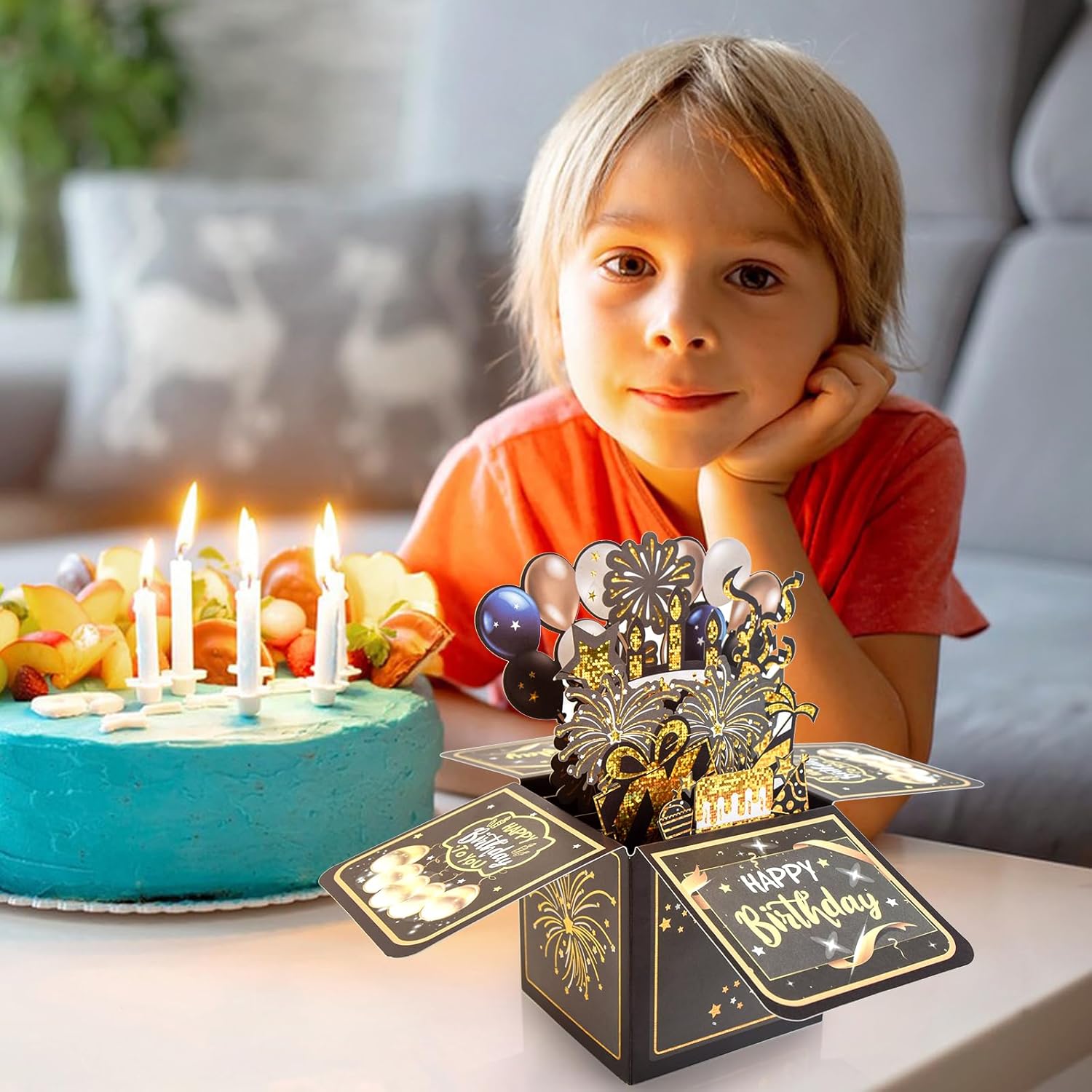 Surprise Pop Up Birthday Cards - Unique 3D Handmade Greeting Card for Adults & Kids | Black Design