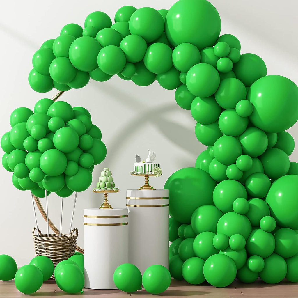 RUBFAC Green Latex Balloons - 129pcs in Various Sizes for Christmas & Party Decorations | 5-18 Inch