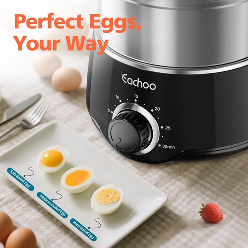 CACHOO 14-Egg Rapid Egg Cooker - Stainless Steel Boiler with Timer & Auto Shut Off | Compact & Dishwasher Safe, Black