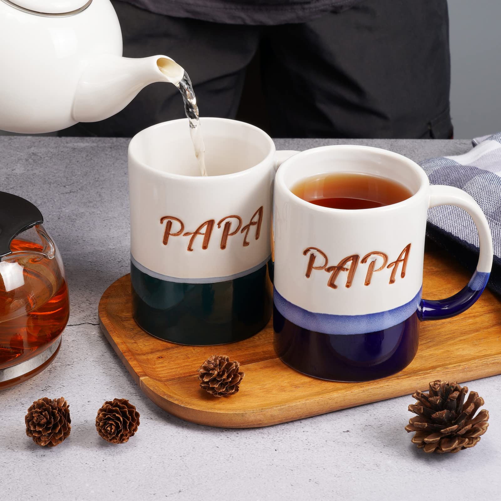 Ceramic Papa Coffee Mug 14 oz Tea Cup Gifts for Dad Husband Man Blue