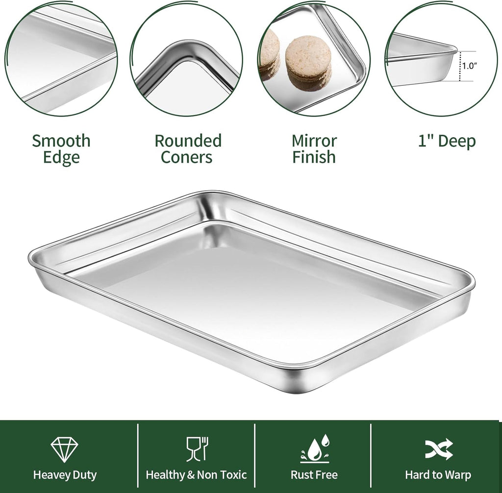CEKEE Stainless Steel Baking Sheet Set - 2 Quarter Pans with Wire Racks | Non-Toxic, Heavy Duty, Easy Clean - 12 x 10 x 1 Inch