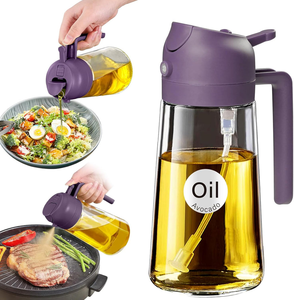 YARRAMATE Glass Olive Oil Sprayer - 16oz Food Grade Premium Spray Bottle for Cooking | 2-in-1 Dispenser (Purple)