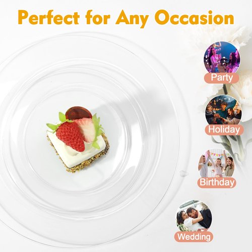 ROCOHANTI 200 PCS Clear Plastic Plates, Plastic Disposable Plates Include 100 Dinner Plate and 100 Dessert Plate Perfect for Holiday, Birthday, Wedding & Party