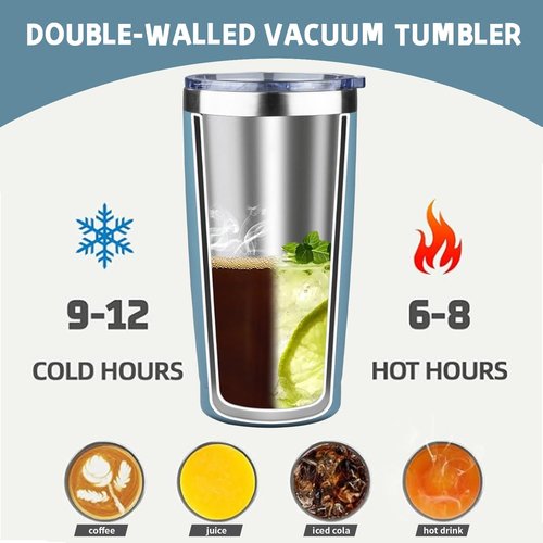 GUDEMAO 20 oz Tumbler with Lids and Straws, Stainless Steel Insulated Coffee Tumbler, Double Wall Vacuum Insulated Travel Mug Cup, Leakproof Thermal Coffee Cup for Hot and Cold Drinks (azure blue)