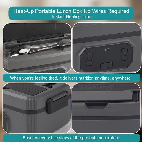 Rechargeable Adult Wireless Heated Lunch Box, 21000mAh Battery-Powered,Automatic Temperature Control Insulated Container,1.2L Leak-Proof Stainless Steel Container Ideal for Office/Truck/Outdoor Use
