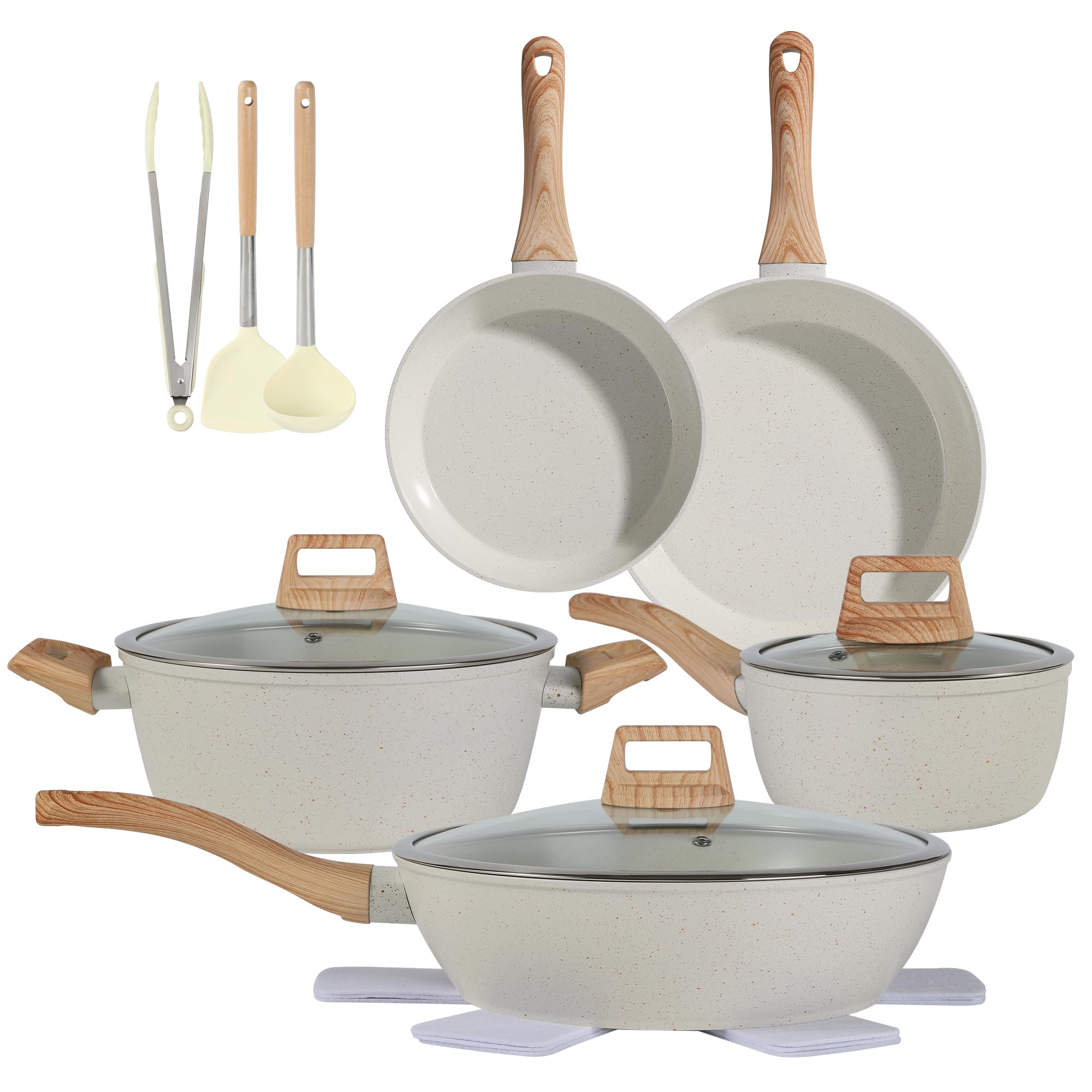 Ceramic Cookware Sets 15PCS Pots and Pans Set Non Stick (white15)