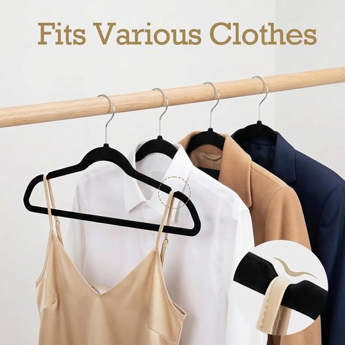HOUSE DAY Black Velvet Hangers - 40 Pack Non-Slip Heavy Duty Felt Hangers | Premium Slim Space-Saving Design