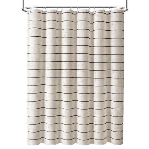 XOGUIBO Black Linen Striped Shower Curtain, Boho Beige Shower Curtains for Bathroom, 72 x 72