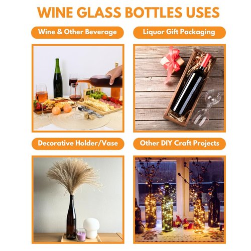 FastRack - 750 ml Clear Glass Bottles Wine Bottles (Pack of 12) | NO CORKS INCLUDED | Clear Bordeaux Flint Flat-Bottomed Cork Top Bottle for Wine Making | Case of 12