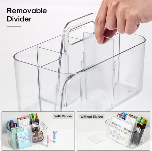 Multiuse Caddy Organizer by [Brand Name] - Portable Divided Plastic Tote for Art, Makeup & Office Supplies - Clear