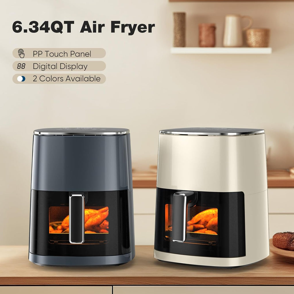 Sweetcrispy 6QT Air Fryer - 12-in-1 Square Oven with Window, Nonstick Basket & Easy-Clean Design, Grey