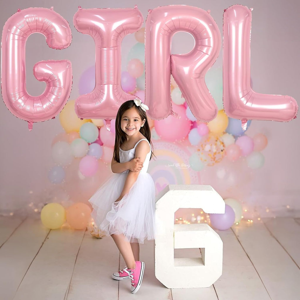 Skiennix 40-Inch Pastel Pink GIRL Balloons - Large Pearl Mylar Banner for Birthday & Baby Shower Decor