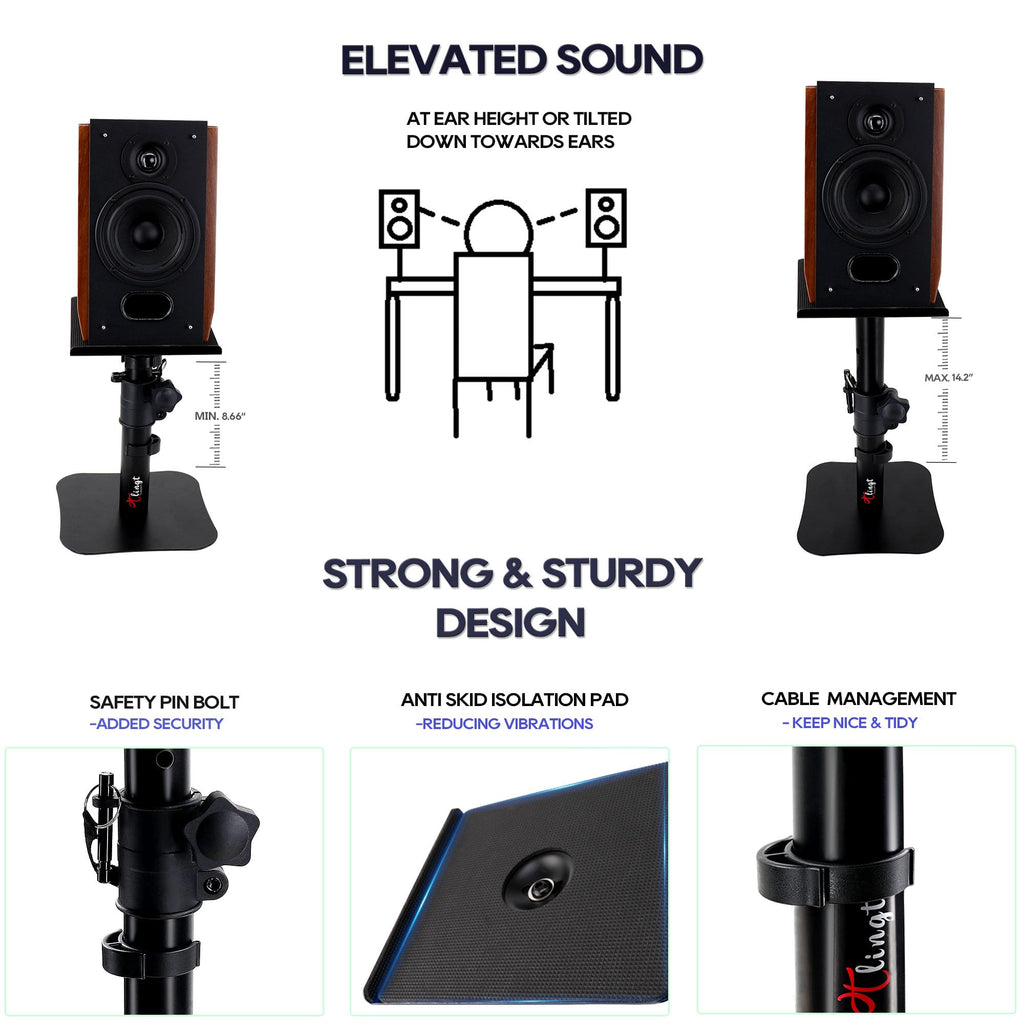 Tlingt Desktop Speaker Stands Pair, Sturdy Flat Base, Height & Tilt Adjusts