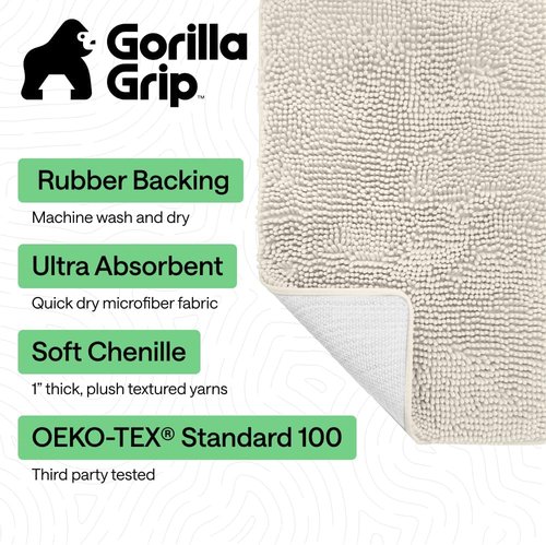 GORILLA GRIP Bath Rug Mat - Thick Soft Chenille Microfiber | Quick Dry & Washable 24x17, Ivory