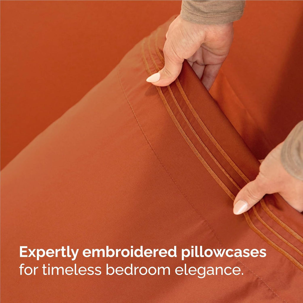 Skiennix Twin XL Sheet Set - Comfy Cooling Bed Sheets for All Ages - Deep Pockets, Soft & Wrinkle-Free - Terracotta
