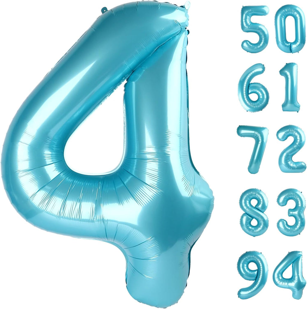Number 4 Balloon - Pearlescent Blue 40 Inch Birthday Decoration for Boys & Girls | Large 4th Party Decor