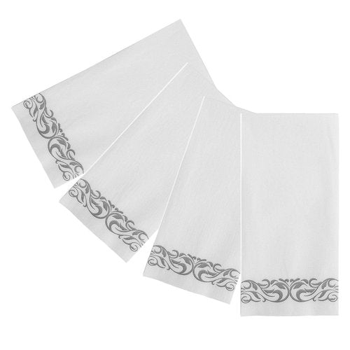 FOCUSLINE 100 Linen Feel Bathroom Napkins, Soft and Absorbent Disposable Guest Towels, Cloth-Like Paper Hand Towels Decorative Napkins for Dinners, Parties, Weddings or Events, Silver, 12" x 17"