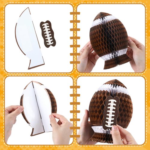 Fourluoo 3Pcs Football Party Decorations Large Football Honeycomb Centerpieces 3D Ball Table Decor Sports Ball Paper Honeycomb Decorations for Tailgate Party Decoration(Dark Brown,9.8 Inch)
