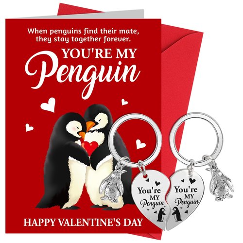 HOWAF Valentine's Day Card for Him Her, You Are My Penguin Cute Romantic Wedding Anniversary Card for Wife Husband Girlfriend Boyfriend, Valentine's Day Penguin Card Penguin Keychains