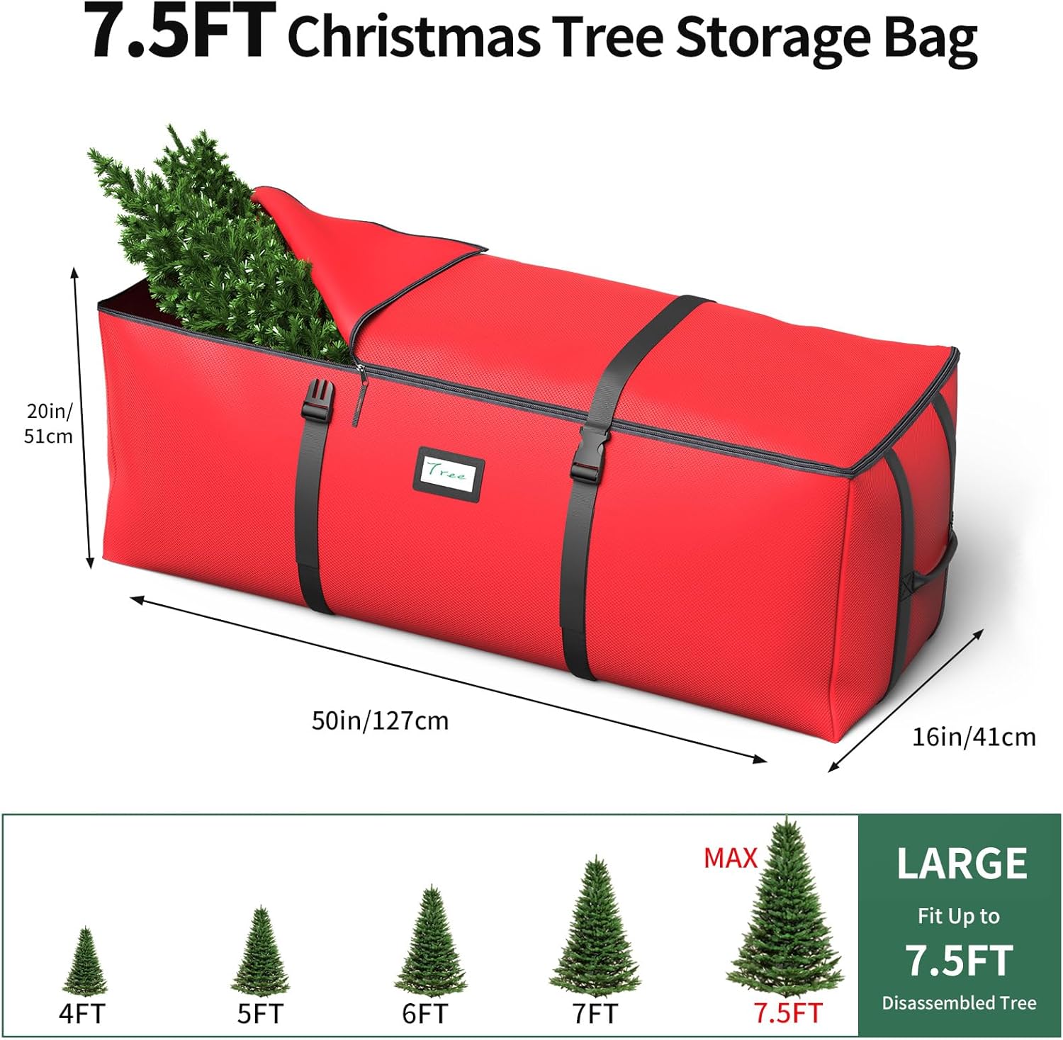 Skiennix Christmas Tree Storage Bag - Waterproof 600D Oxford Fabric with Double Zipper & Buckle Straps | Fits Up to 7.5Ft Trees
