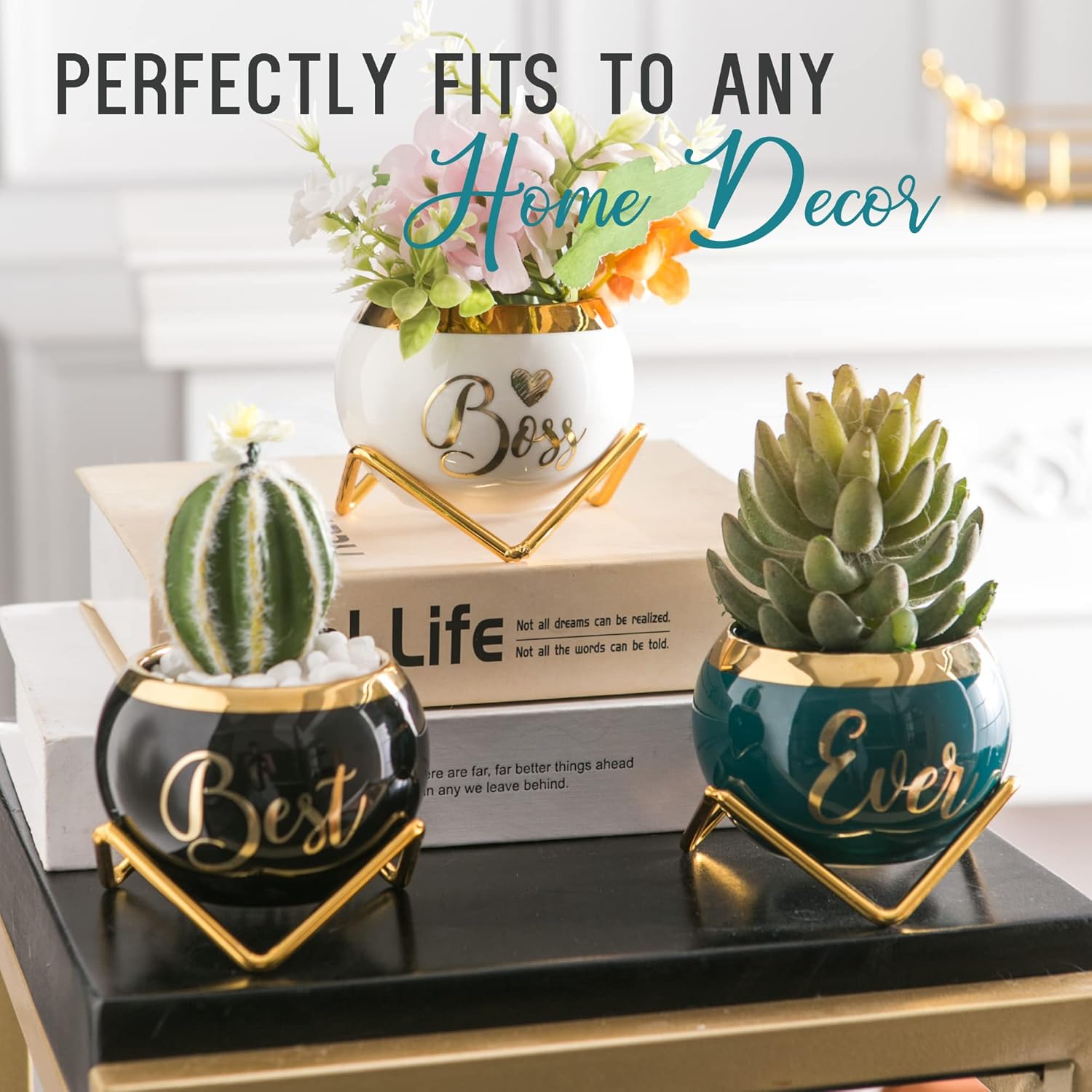 PeraBella Boss Gifts for Women | Thoughtful Succulent Pots - Perfect for Boss's Day & Birthdays - 3 Pcs