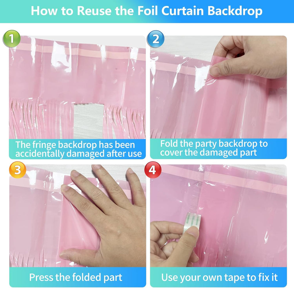 Pastel Pink Foil Fringe Curtain Backdrop - 3.3x8.2ft Party Decorations | Perfect for Birthdays & Celebrations