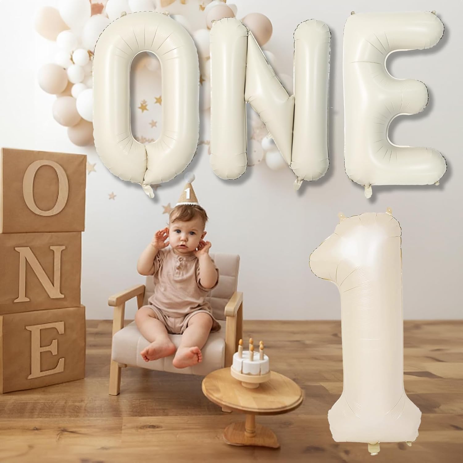 Regine Switzerland 40-Inch Beige Number 1 Balloon - Elegant First Birthday Decoration for Boys & Girls