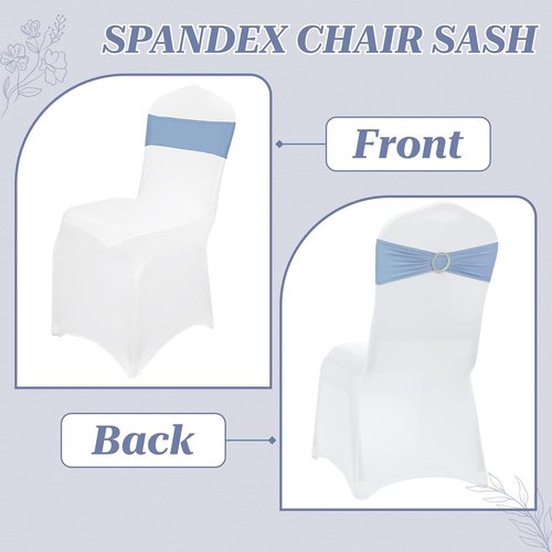 MDS Premium Spandex Chair Sashes - Stretch Chair Cover Bands with Buckle Slider | Pack of 100 - Baby Blue